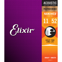 Elixir 16027 Nanoweb Phosphor Bronze Custom Light 11-52