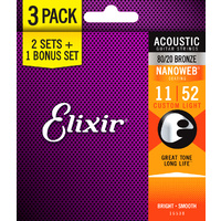 Elixir 16538 Nanoweb 80/20  11-52 3 Pack Custom Light - 3 packs for 2!