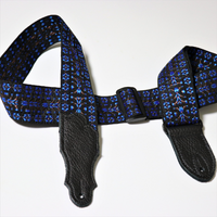 Franklin 2" Woven Nylon Folk Strap Blue with Pebbled Black Glove Leather End Tab