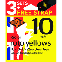 Rotosound Roto Yellows Electric Value 3-Pack String Set + Bonus Strap [R1031]