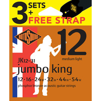 Rotosound Jumbo King Phosphor Bronze Value 3-Pack 12's + Free Strap [RJK1231]